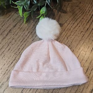 Soft Pink Kids Beanie with Pom Pom